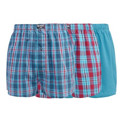 Mantaray Big and tall pack of three turquoise checked boxers